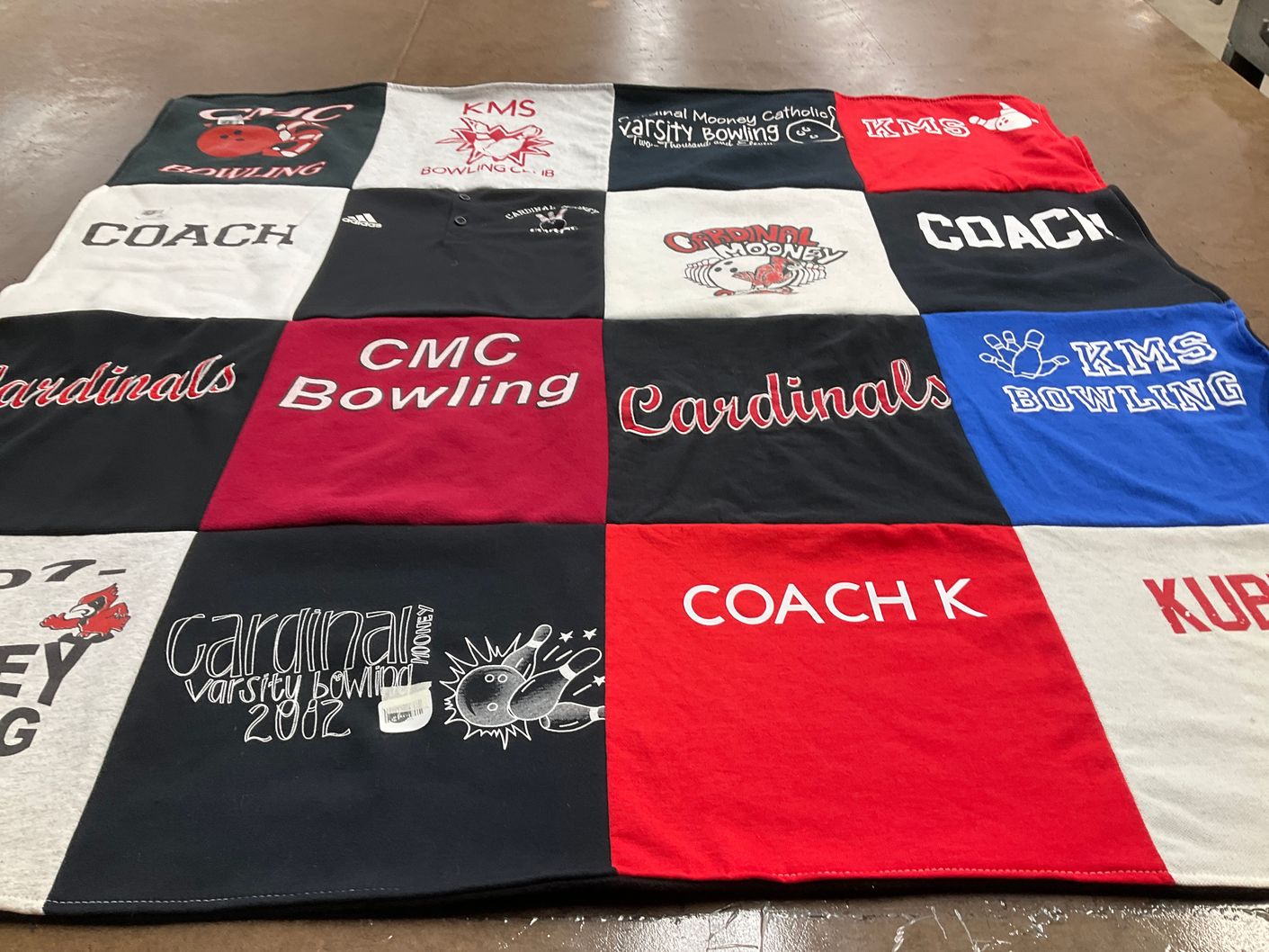T-shirt quilt featuring cardinal mooney high school bowling team by Robert from MI