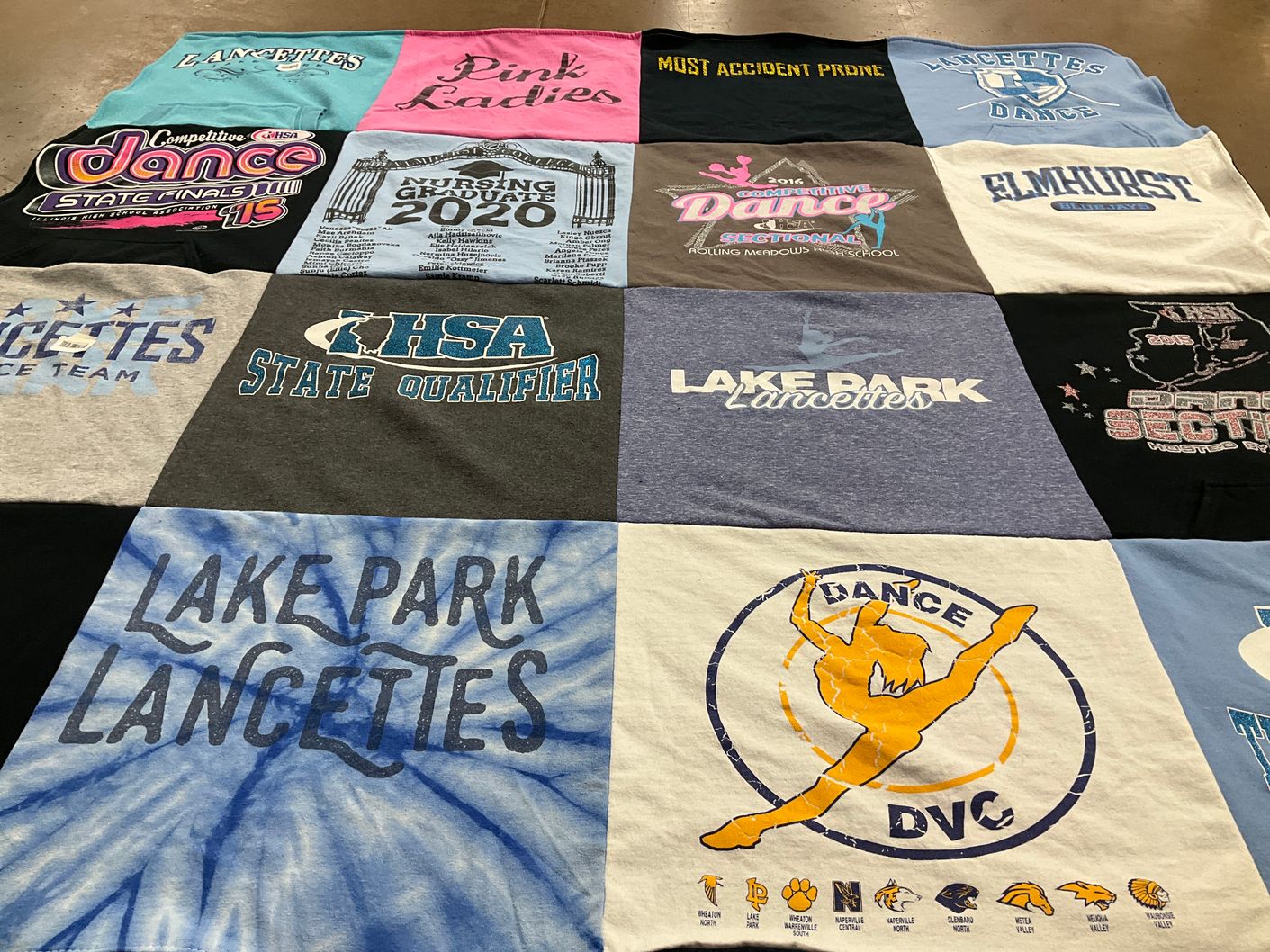 T-shirt quilt featuring lake park lancettes dance team by Bella from IL