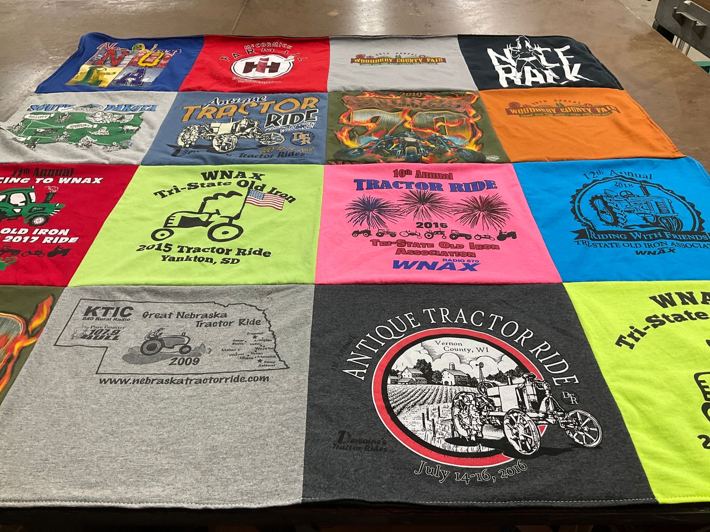 T-shirt quilt with tractors themes by Kathi from IA