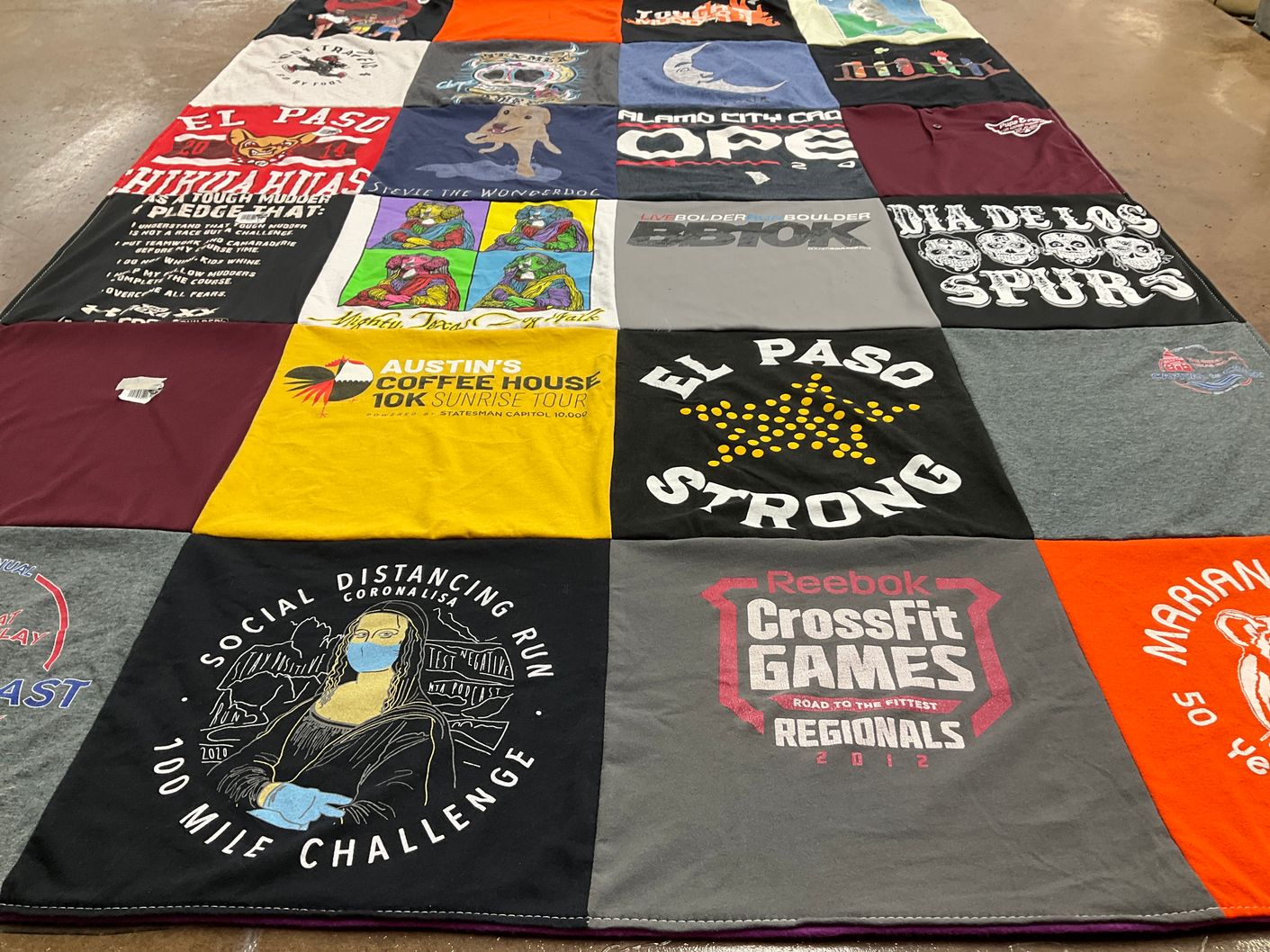 T-shirt quilt with fitness, running themes by Jennifer from TX