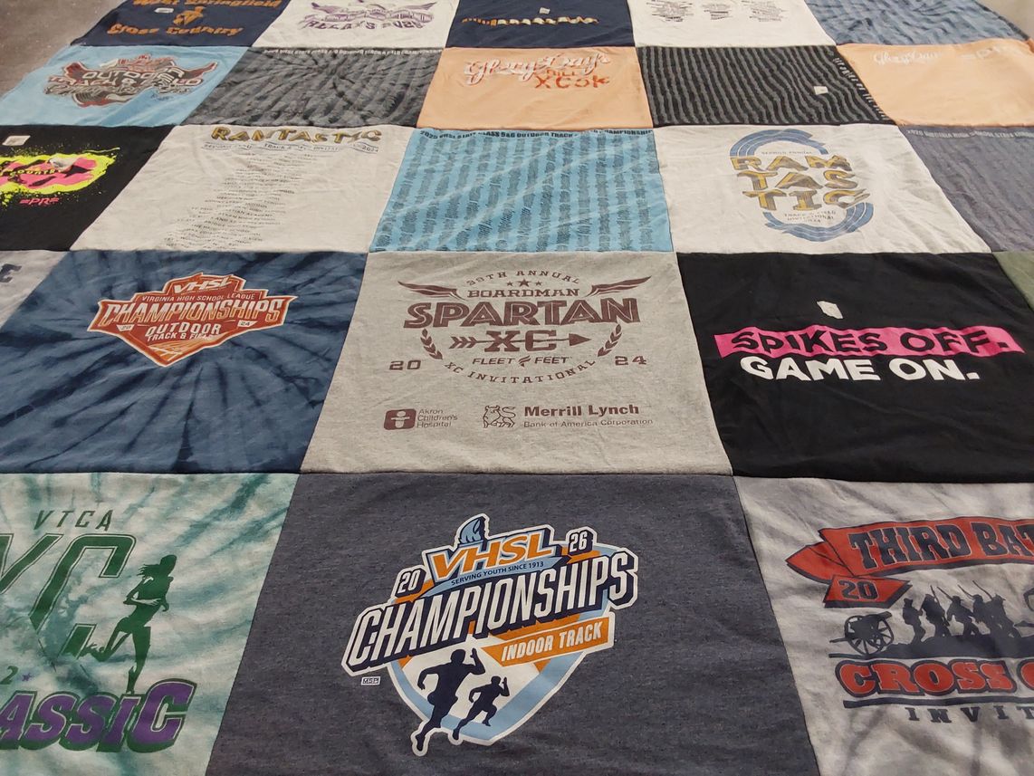 T-shirt quilt featuring spartan cross country team by Jennifer from VA