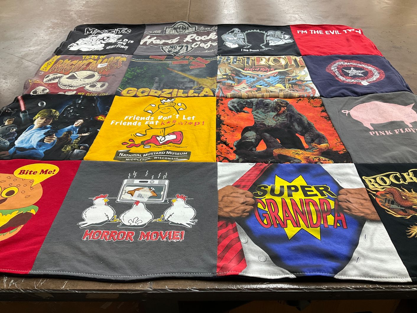 T-shirt quilt with music, movies themes by vickie from WI
