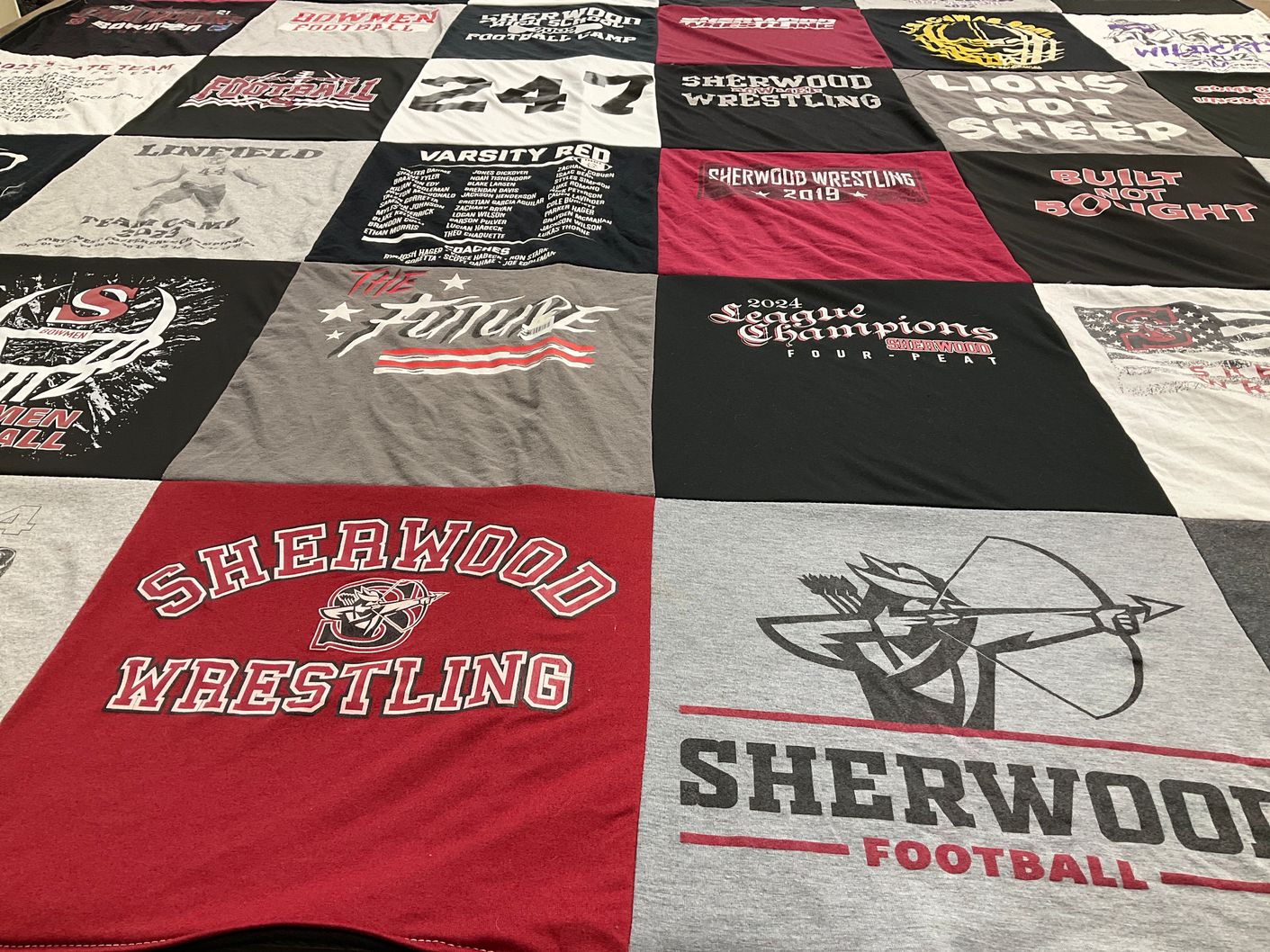 T-shirt quilt featuring sherwood wrestling, sherwood football by Amy from OR
