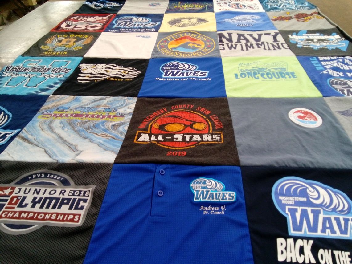 T-shirt quilt featuring navy swimming, washingtonian woods swim team by Erin from MD
