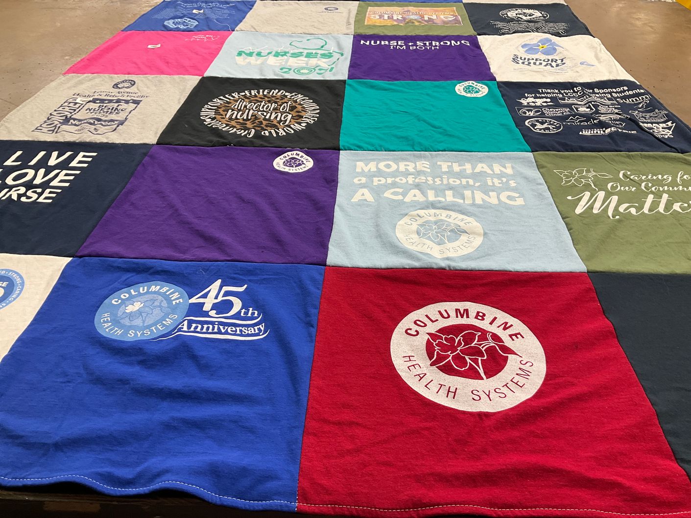 T-shirt quilt with healthcare, nursing themes by Justin from CO