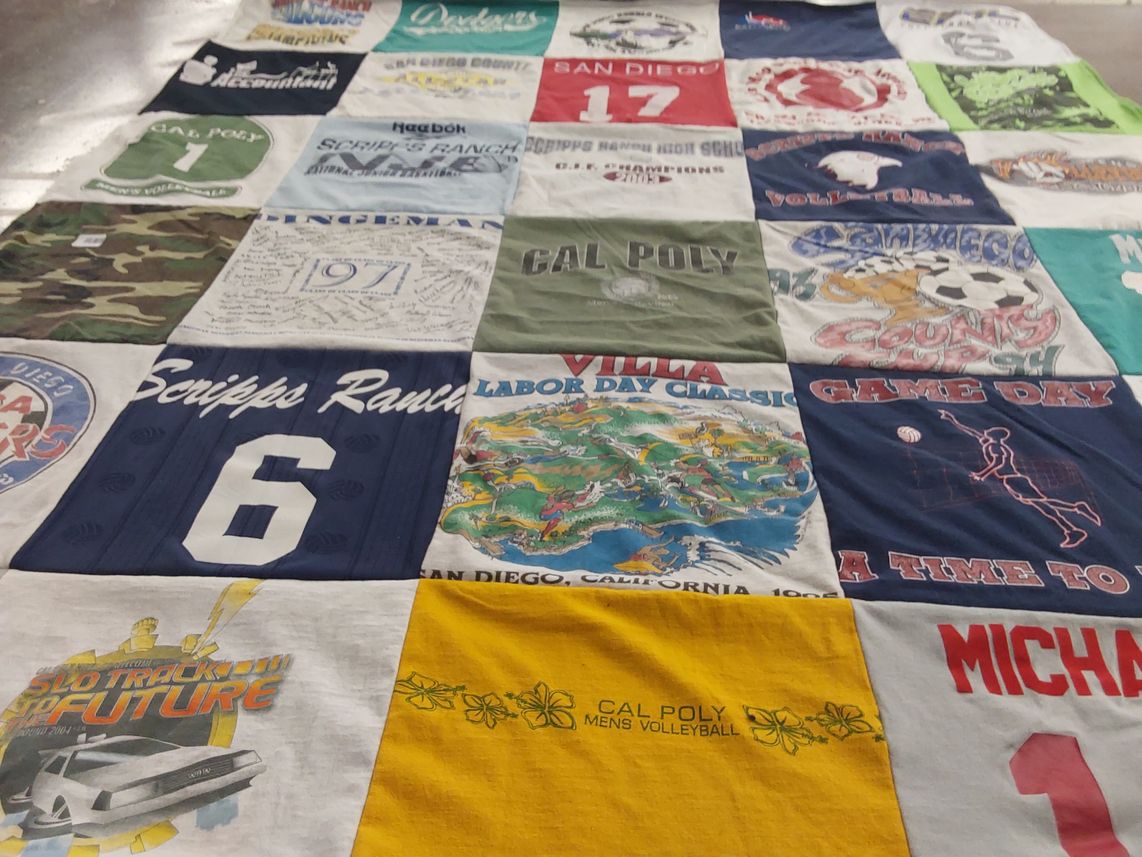 T-shirt quilt from cal poly university, scripps ranch high school by Rhonda from CA