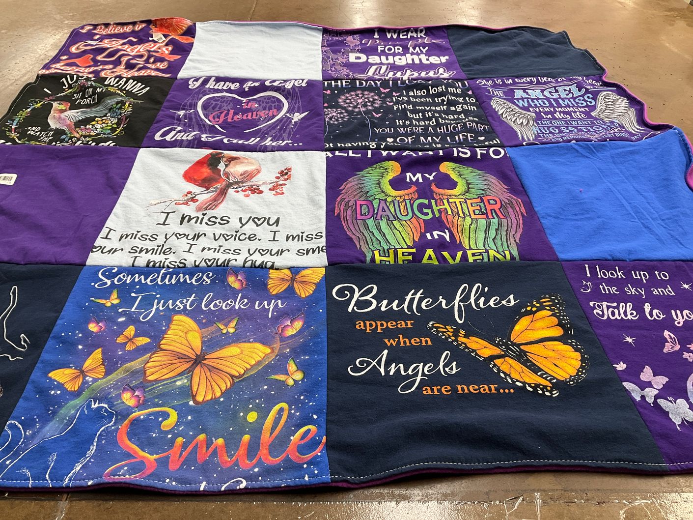 T-shirt quilt with memorial, remembrance themes by Kathy from NY