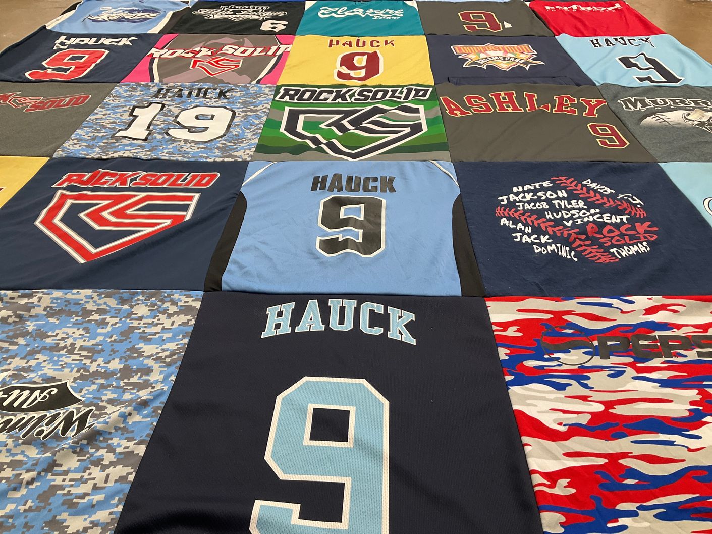 T-shirt quilt with sports, youth baseball themes by Robyn from NC