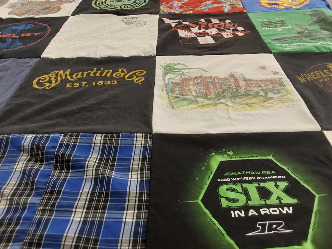 T-shirt quilt with motor racing, sports themes by Diana from FL