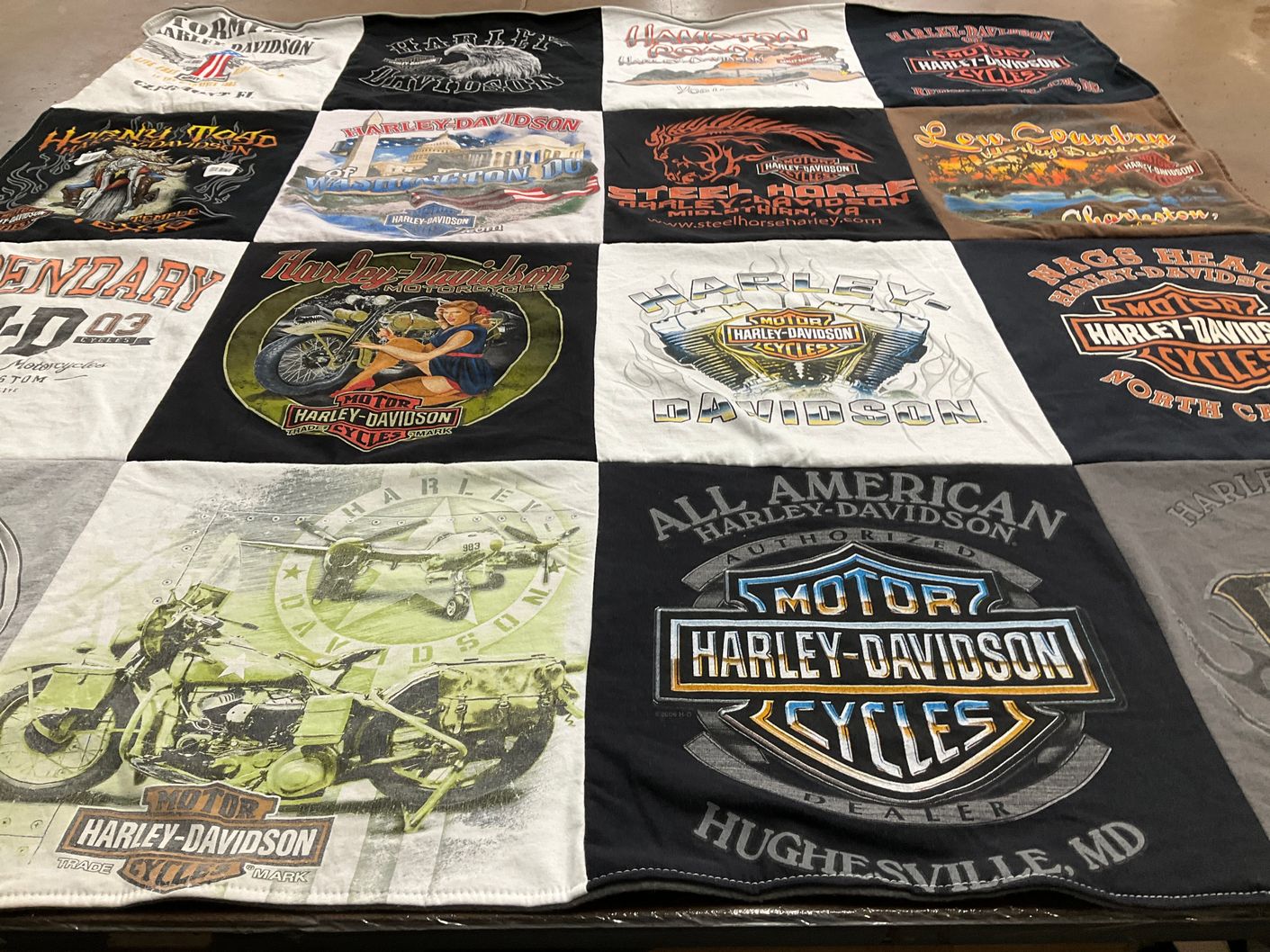 T-shirt quilt with motorcycles, biking themes by Arynne from FL