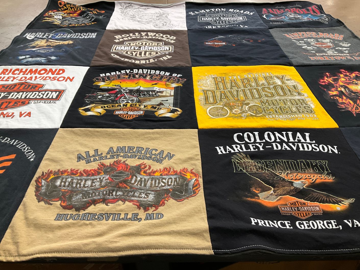 T-shirt quilt with motorcycles, harley davidson themes by Arynne from FL