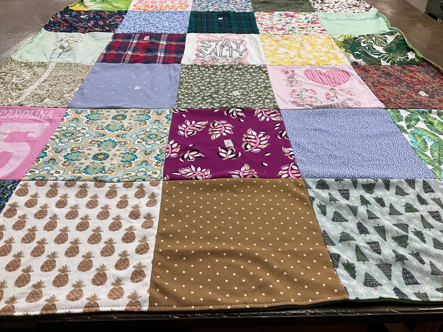 T-shirt quilt with pattern, floral themes by Sarah from SC