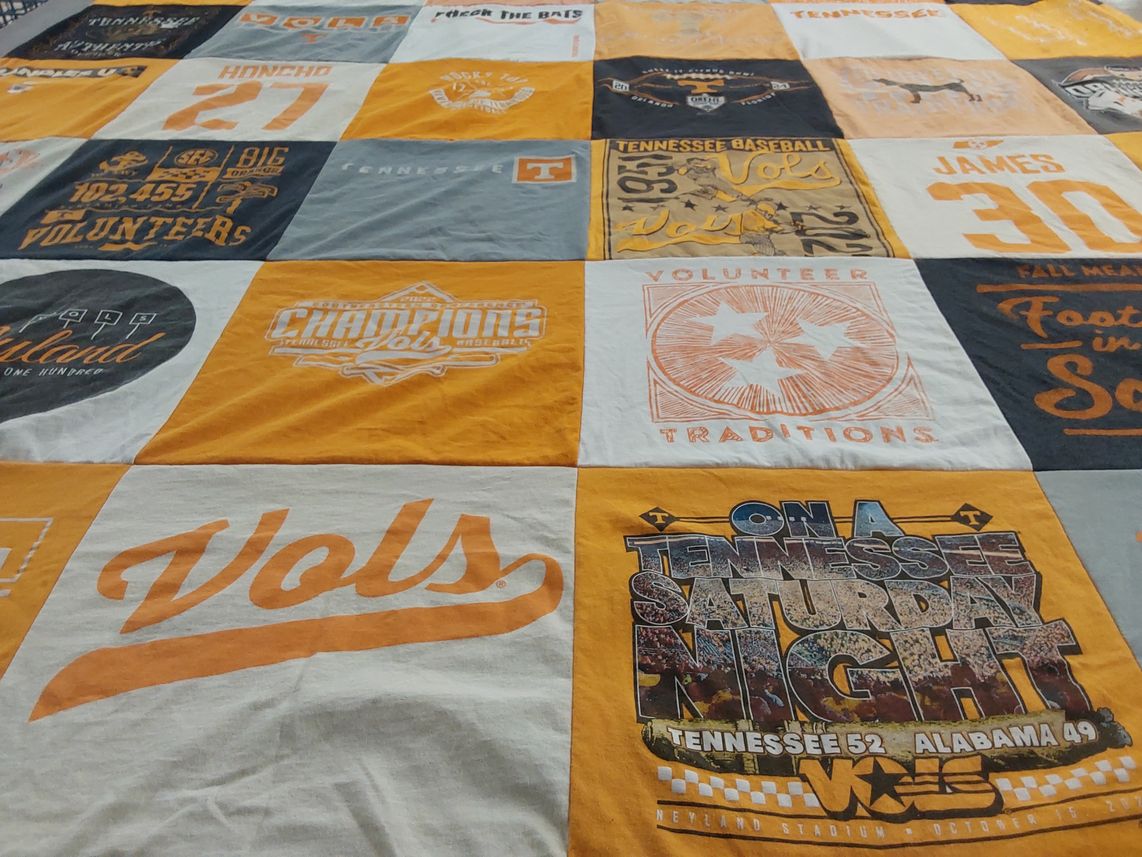 T-shirt quilt featuring tennessee volunteers football, tennessee volunteers baseball by Amanda from TN