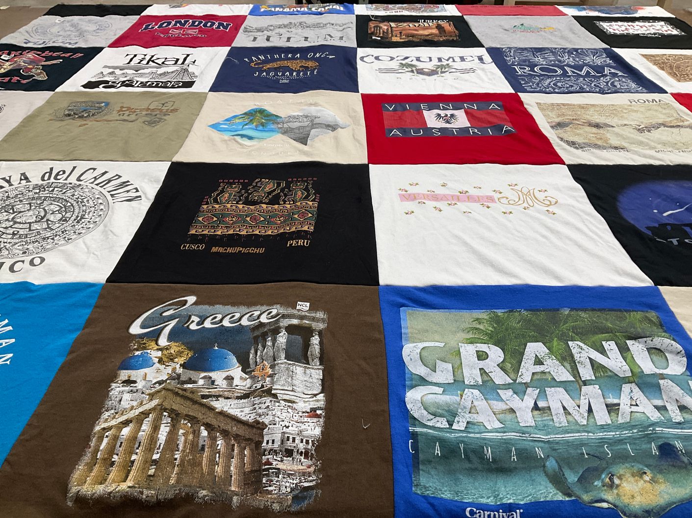 T-shirt quilt with travel, culture themes by Lu from AL