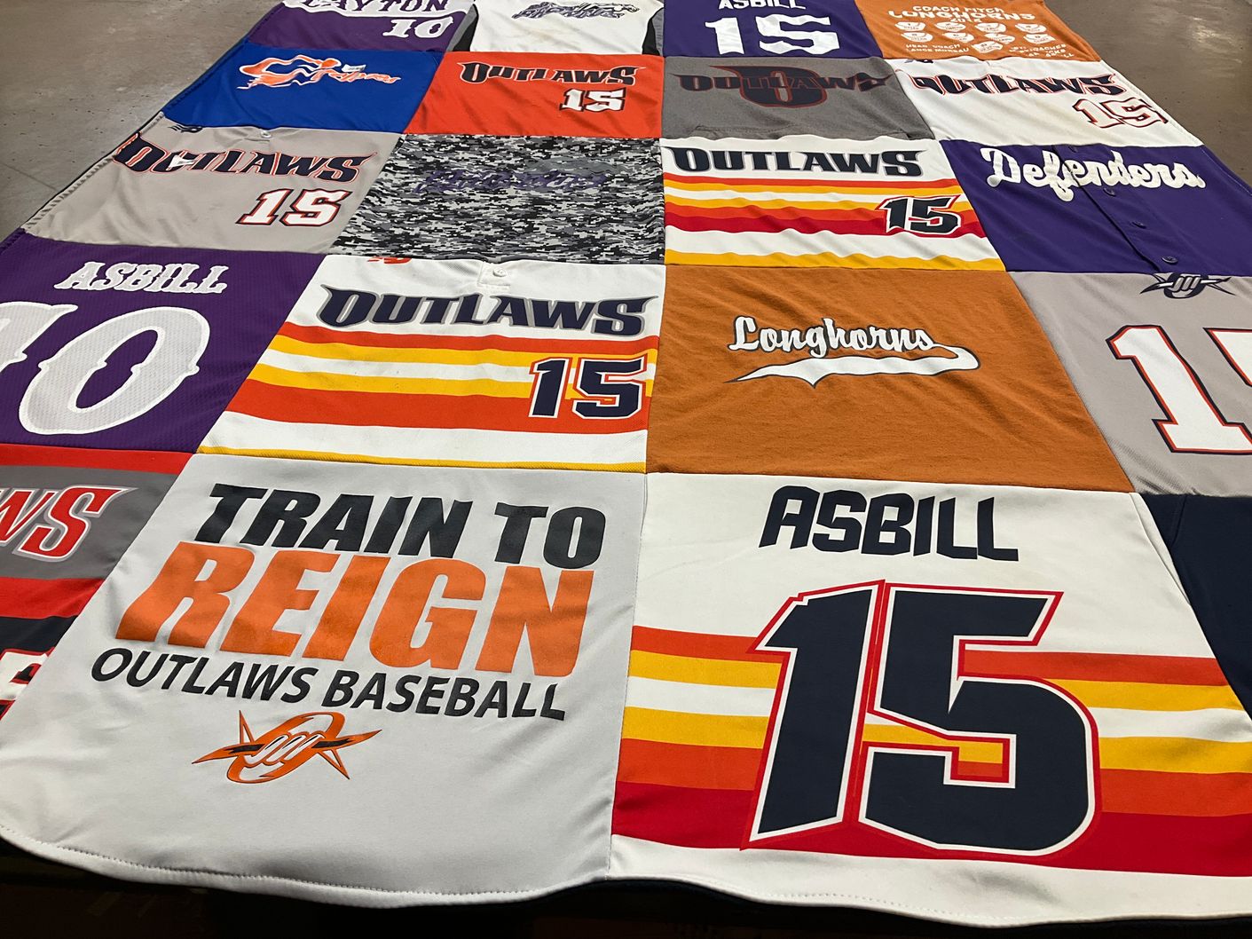 T-shirt quilt featuring outlaws baseball by Roxie from TX