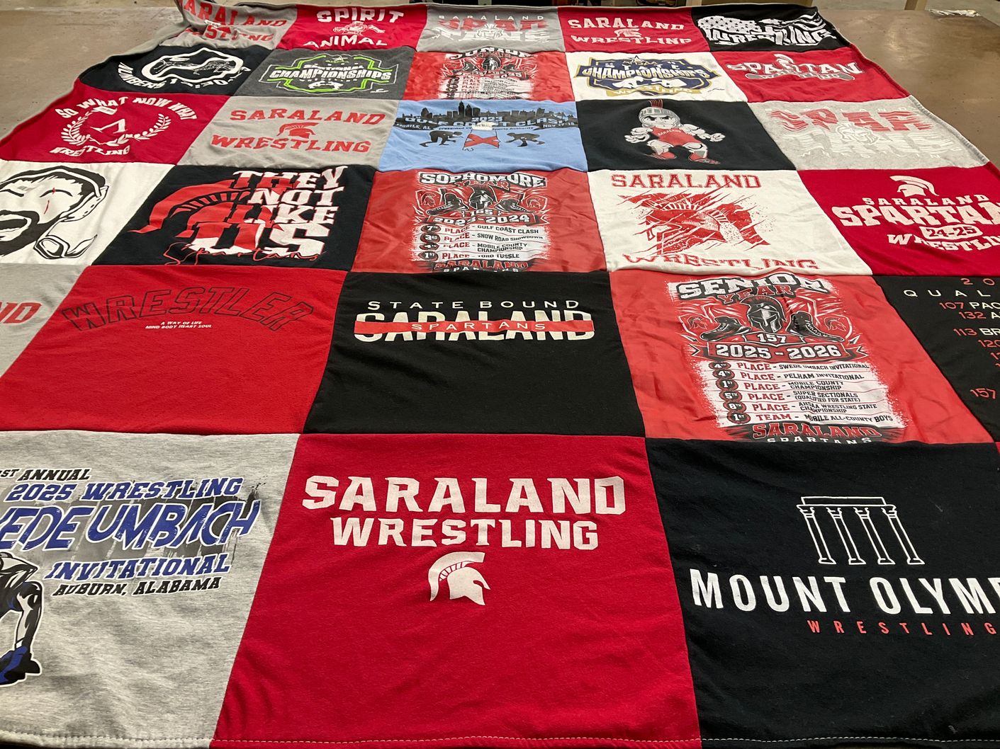 T-shirt quilt featuring saraland spartans by Emily from AL