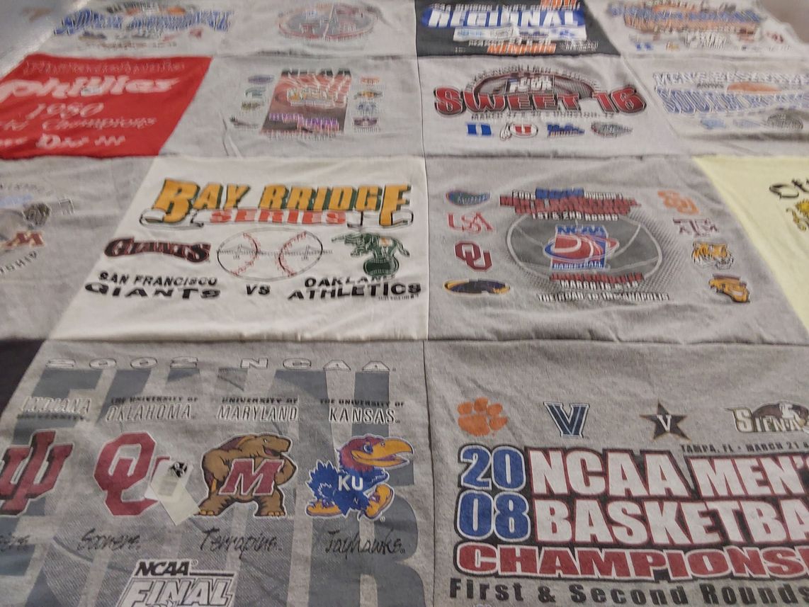 T-shirt quilt from university of oklahoma, university of maryland by Dave from PA