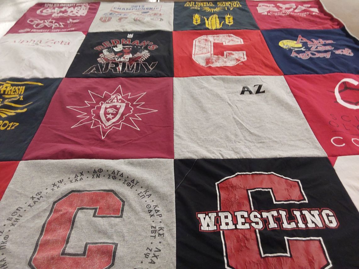 T-shirt quilt from scottish college by Bobbi from WI