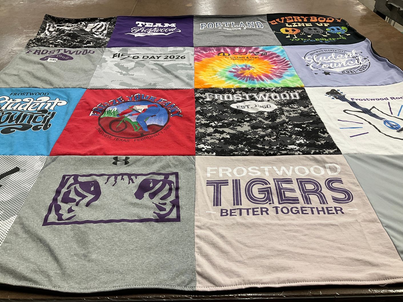 T-shirt quilt featuring frostwood tigers by Peggy from TX