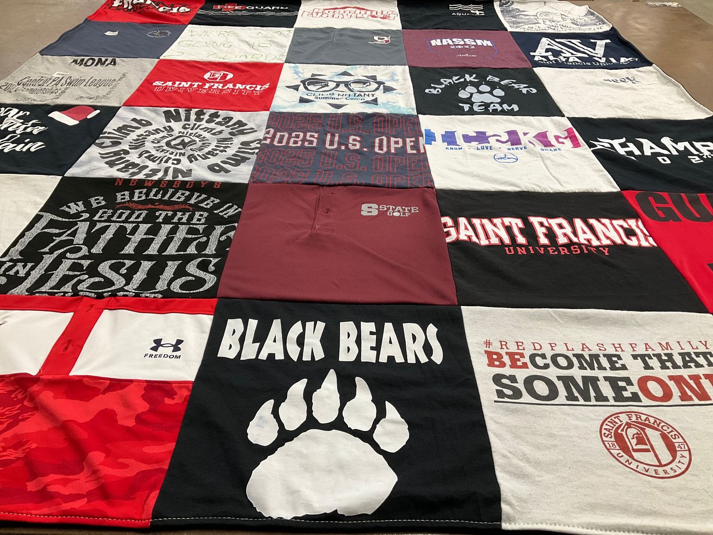 T-shirt quilt featuring black bears by Lynn from PA