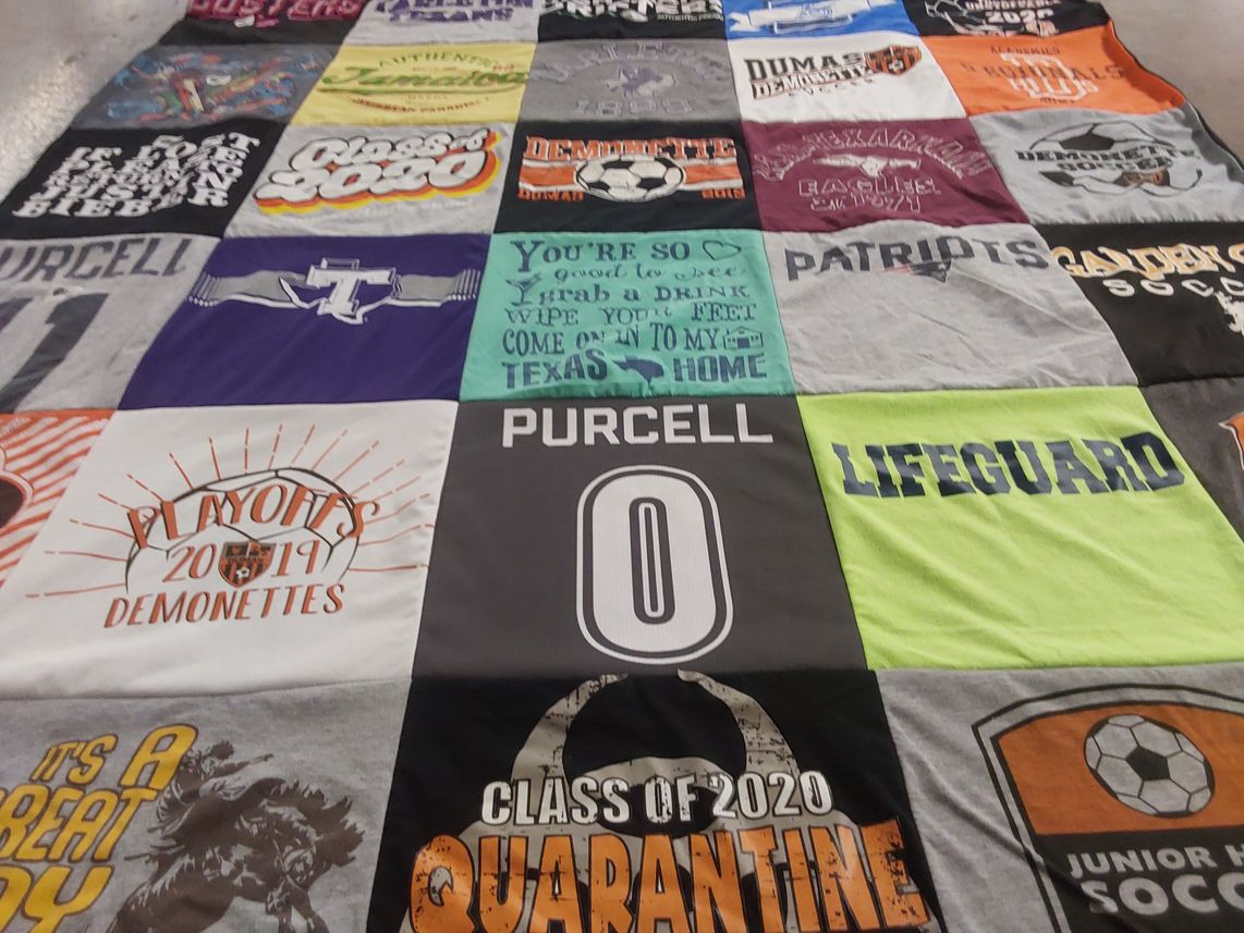 T-shirt quilt featuring purcell high school, demonettes by Natalia from TX