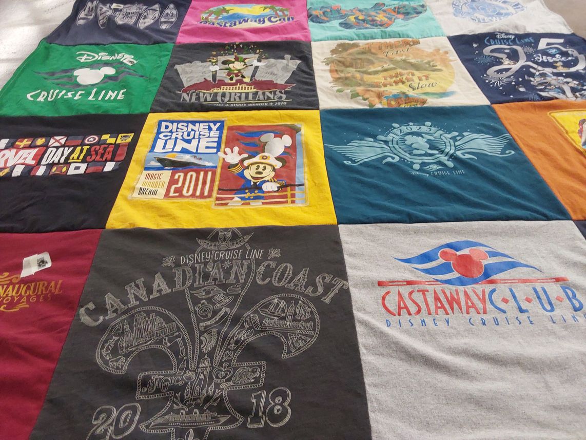 T-shirt quilt with travel, cruising themes by Monica from FL