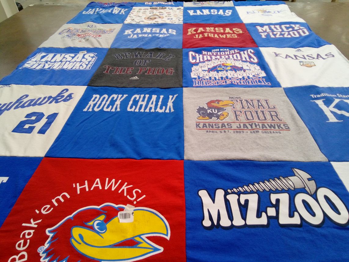 T-shirt quilt featuring the university of kansas jayhawks by Jami from MO