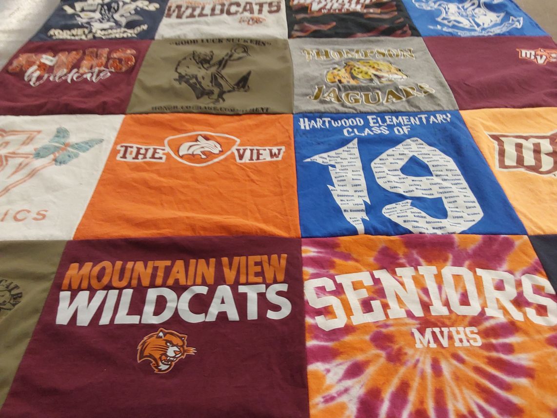 T-shirt quilt featuring mountain view wildcats, thompson jaguars by Melissa from VA