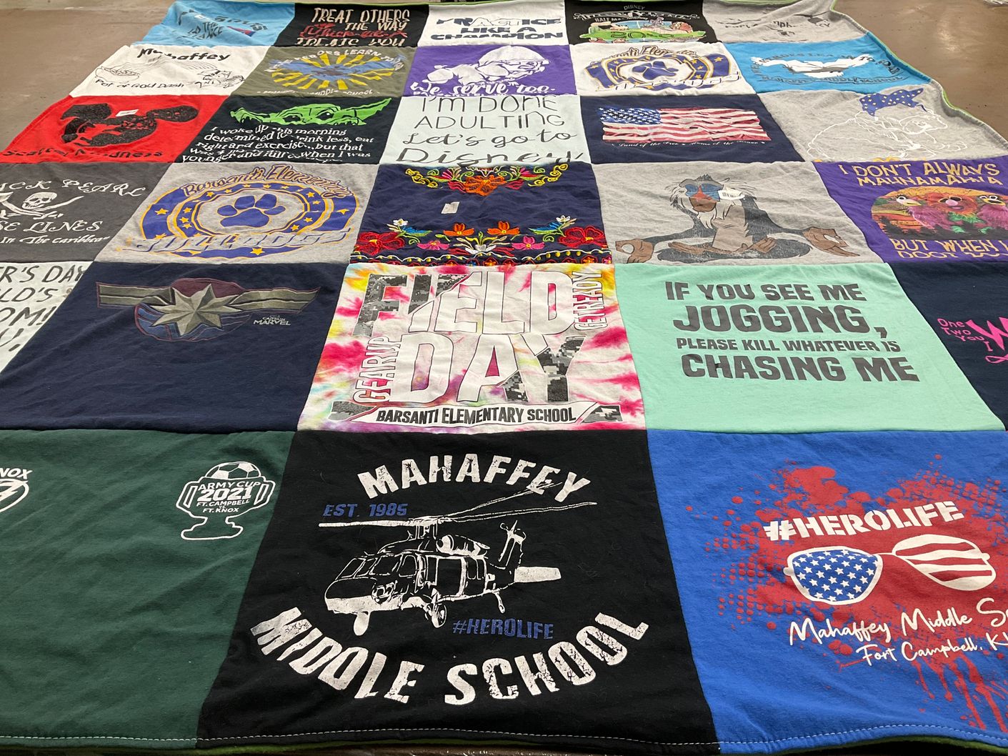 T-shirt quilt from barsanti elementary school, mahaffey middle school by Rochelle from TN