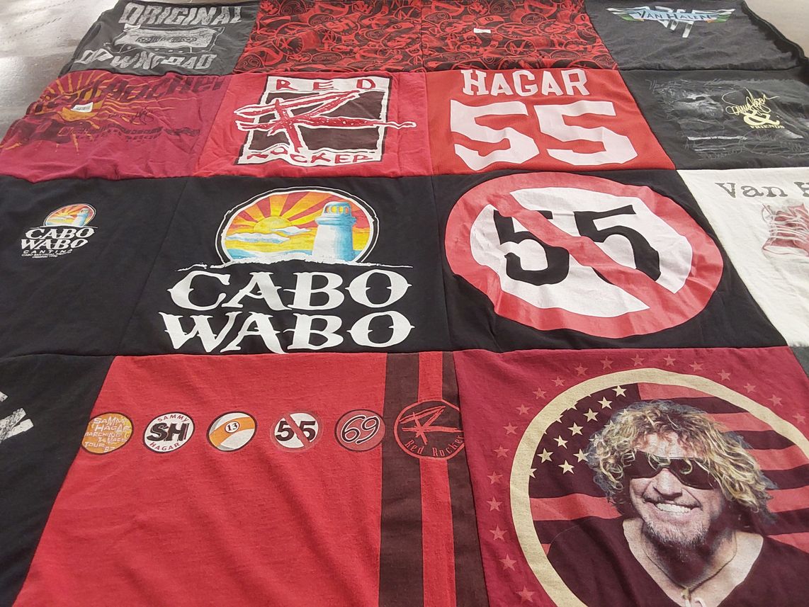 T-shirt quilt with music, concerts themes by Jim from IL