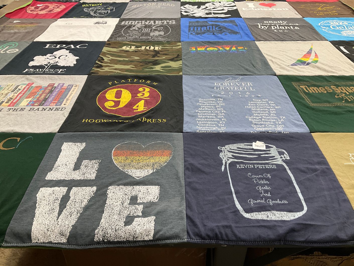 T-shirt quilt with literature, theater themes by Kevin from PA