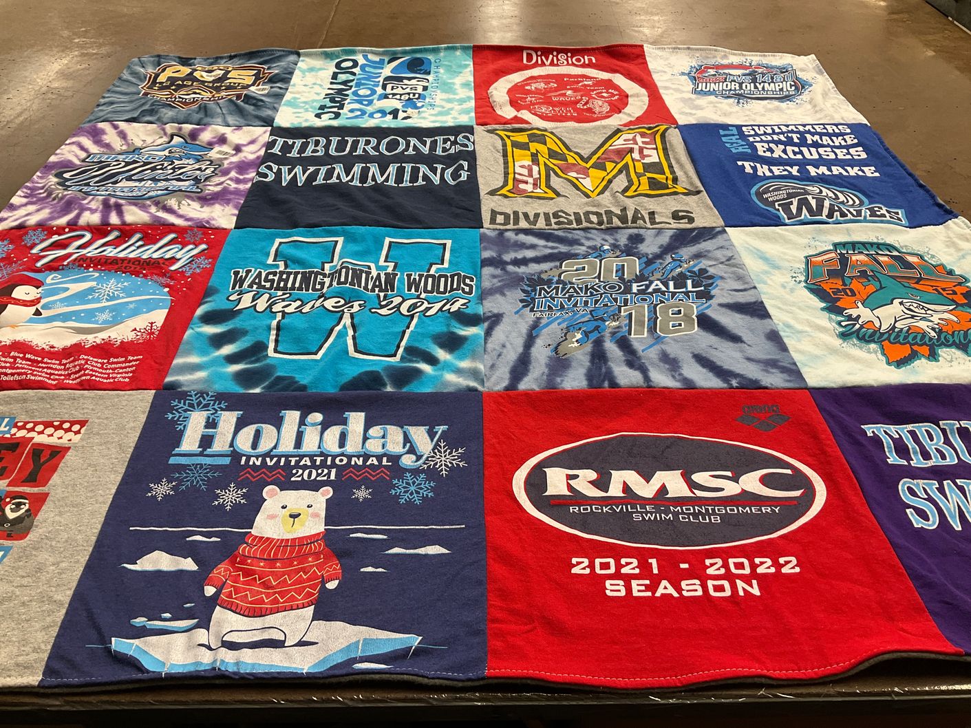 T-shirt quilt featuring tiburones swimming, waves swimming by Erin from MD