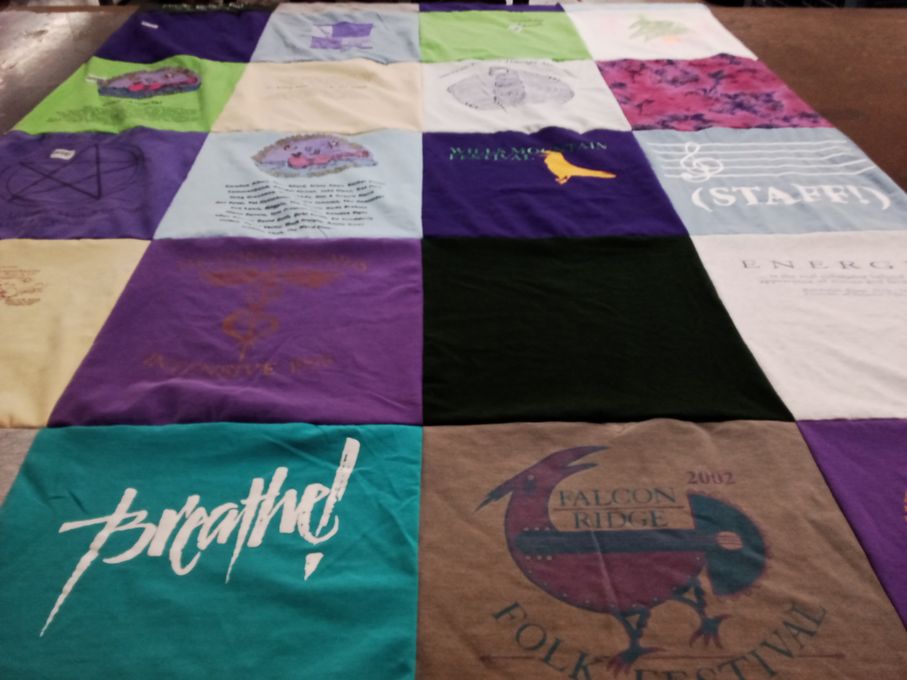 T-shirt quilt with music, outdoor events themes by Sally from TX