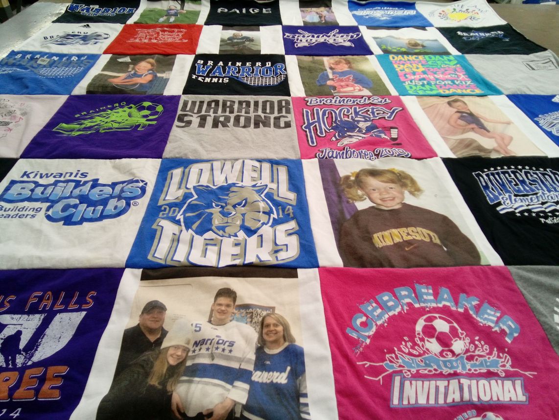 T-shirt quilt featuring brainerd warriors, lowell tigers by Melissa from MN