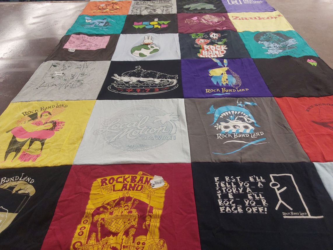 T-shirt quilt with music, rock music themes by Erika from CA