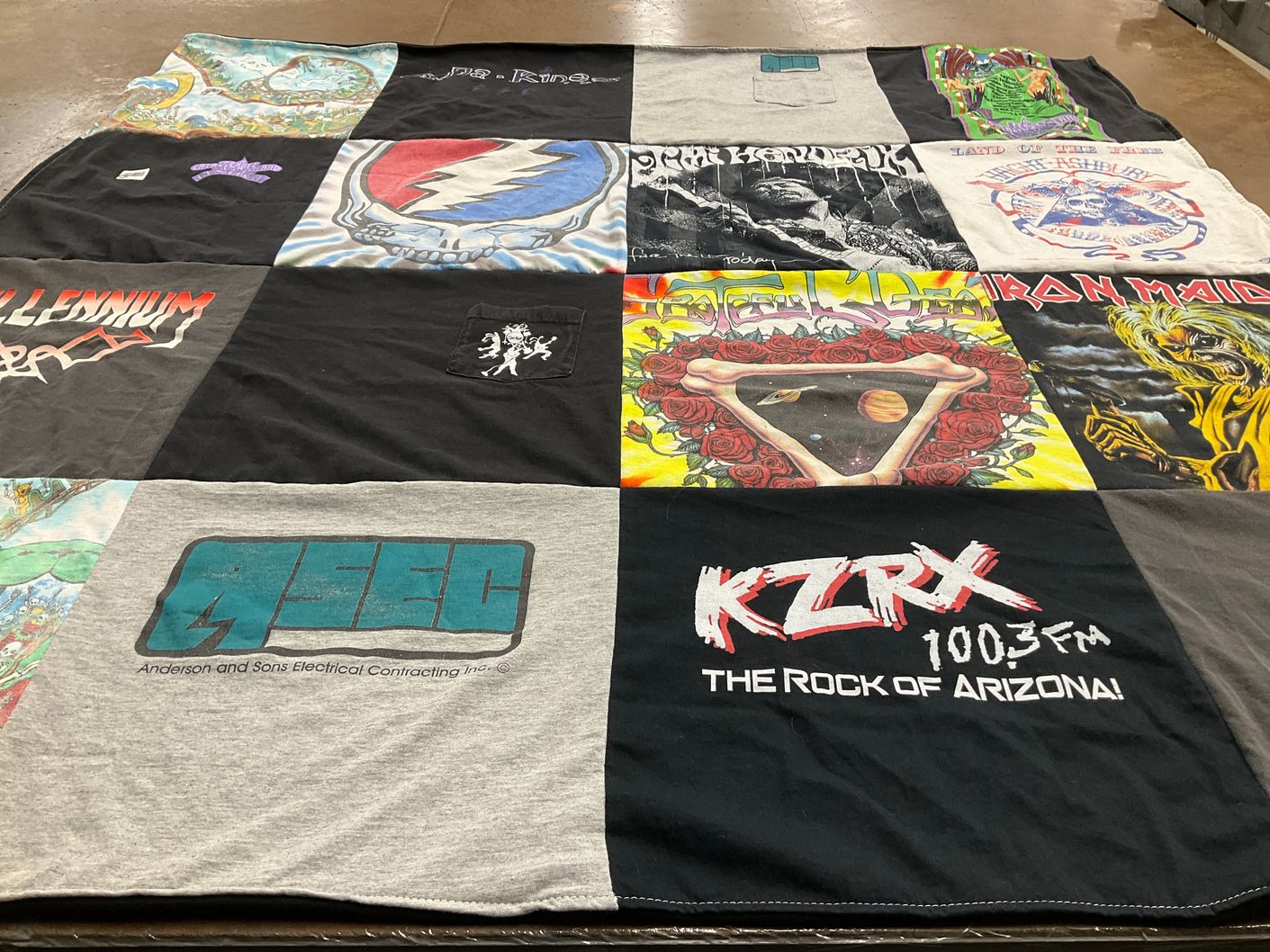 T-shirt quilt with music, radio themes by Charlene from AZ