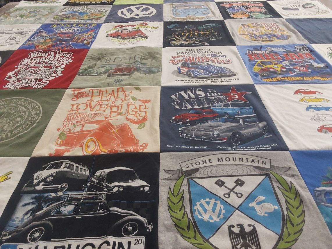 T-shirt quilt with cars, volkswagen themes by Misty from GA