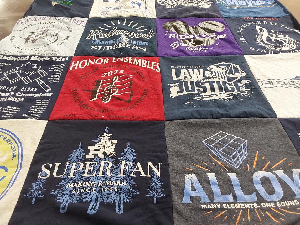 T-shirt quilt from redwood high school by Judee from CA