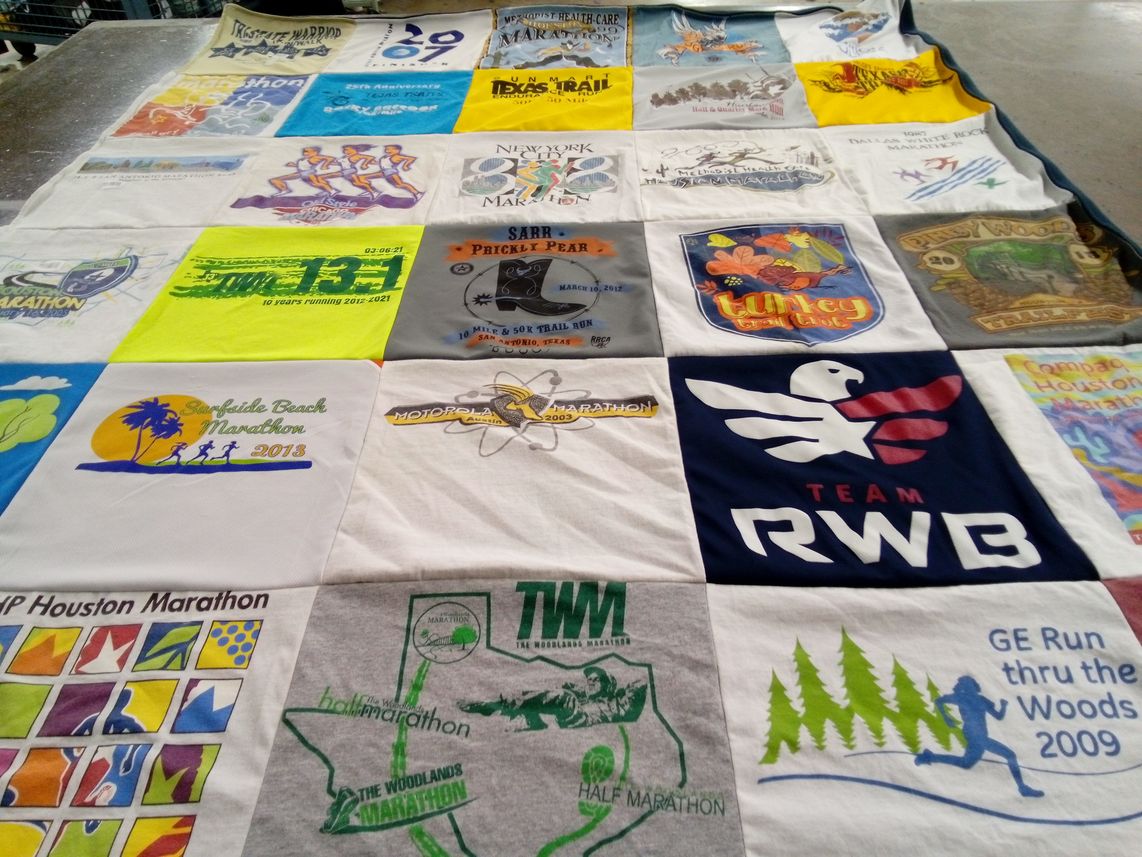 T-shirt quilt with running, marathons themes by TROY from IL