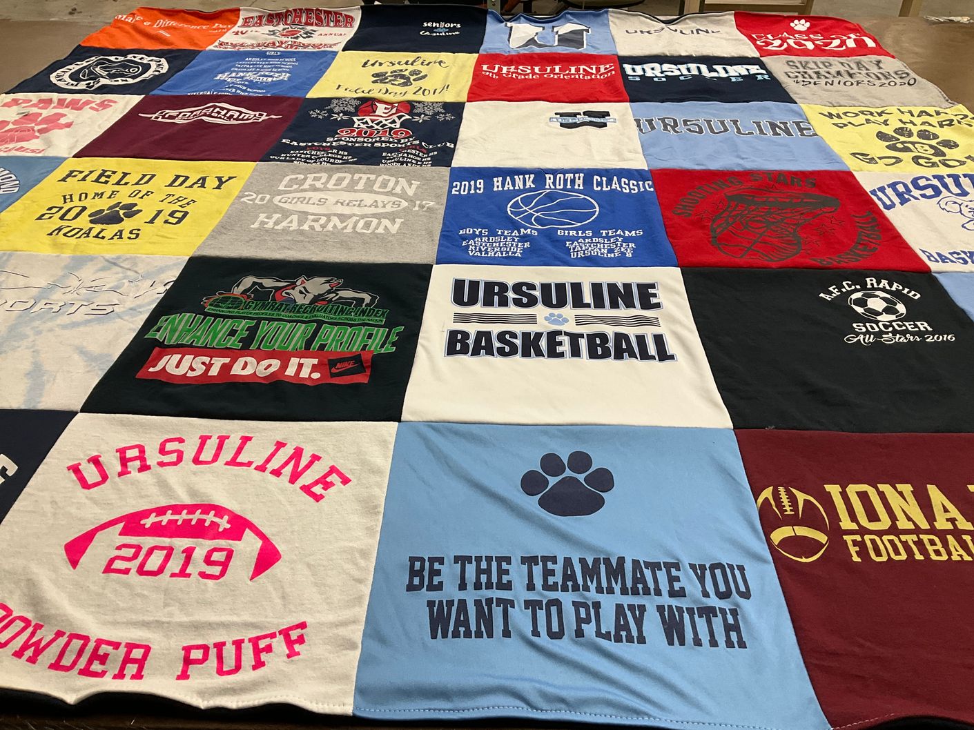 T-shirt quilt featuring ursuline basketball, iona football by Blanca from NY