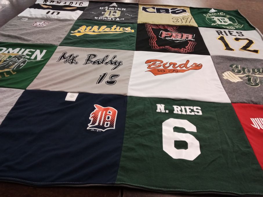 T-shirt quilt featuring birds baseball, athletics by Sara from CA