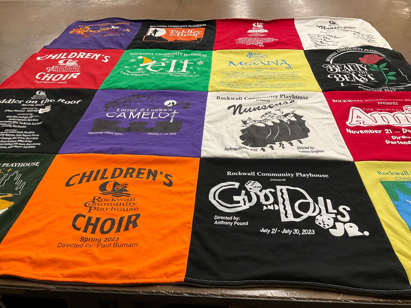 T-shirt quilt with theater, performing arts themes by Paul from TX