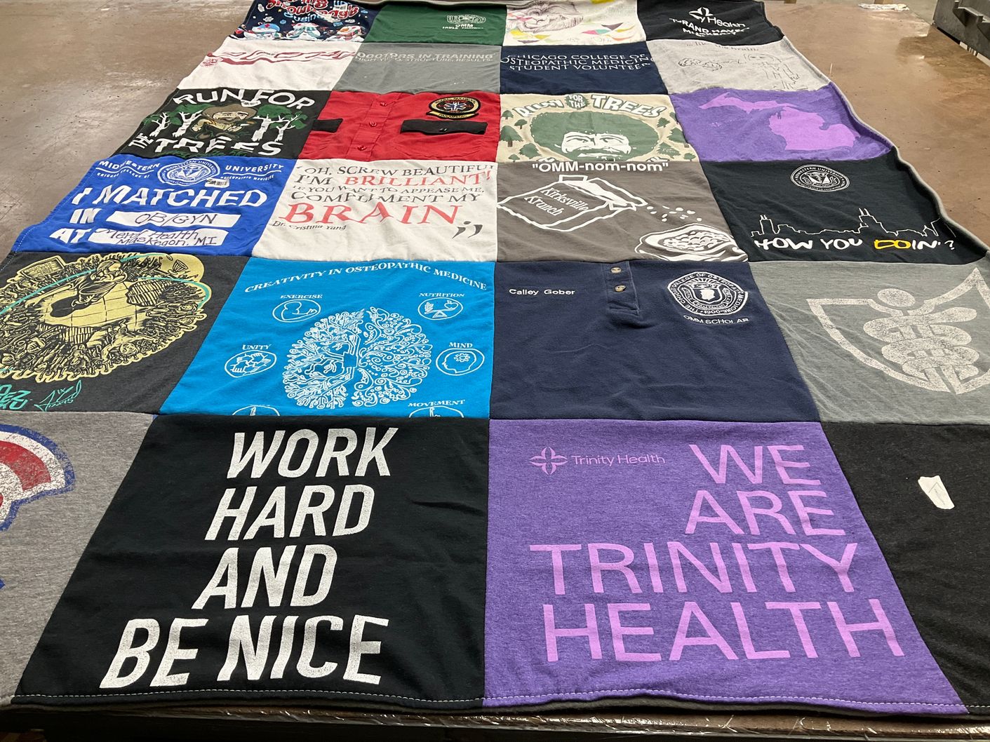 T-shirt quilt from santiago college of osteopathic medicine, trinity university by Jess from MI