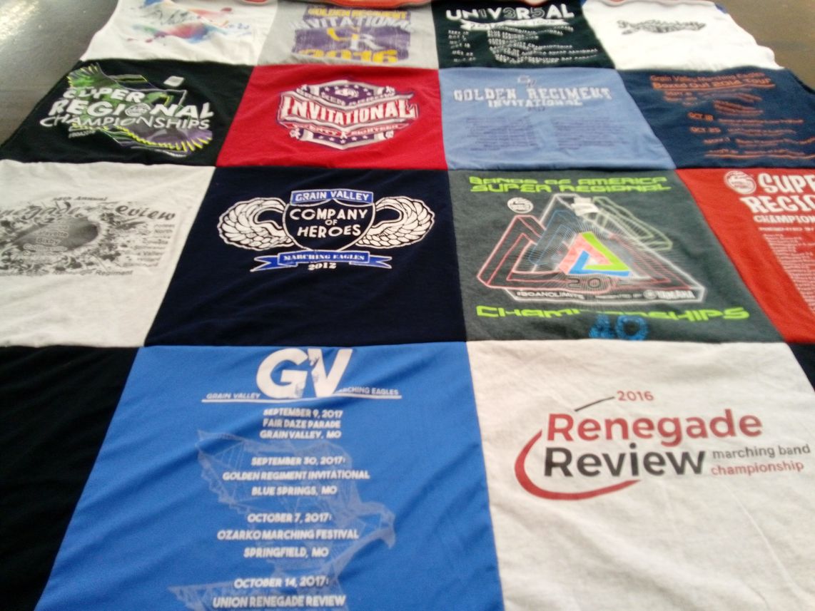 T-shirt quilt with marching band, competitions themes by Debbie from MO