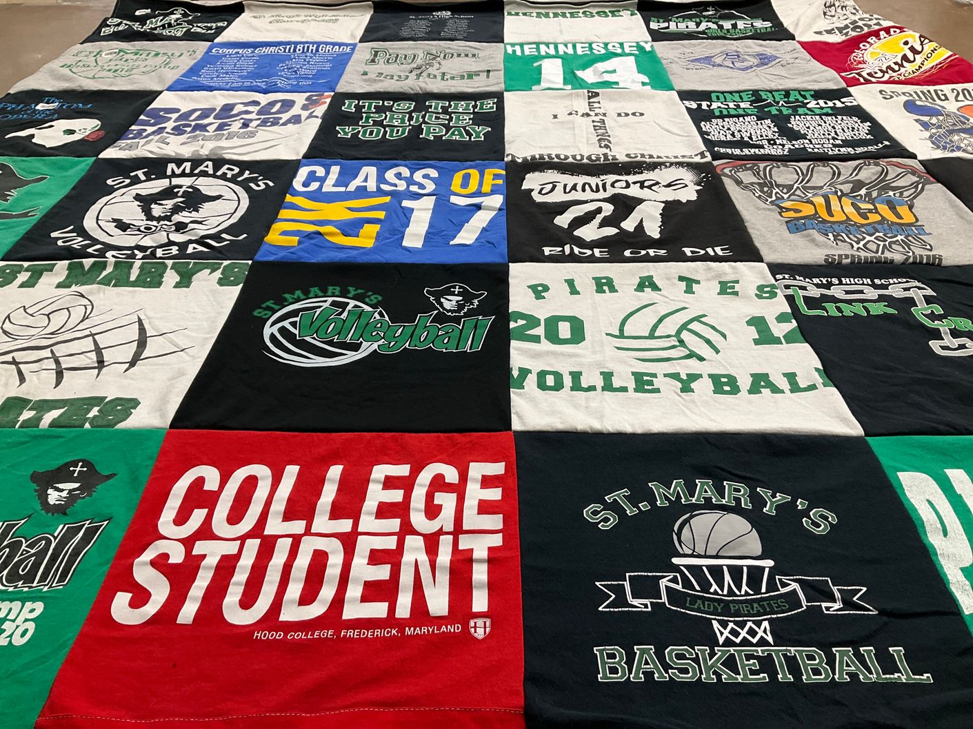 T-shirt quilt featuring st. mary's volleyball, st. mary's lady pirates basketball by Veronica from CO