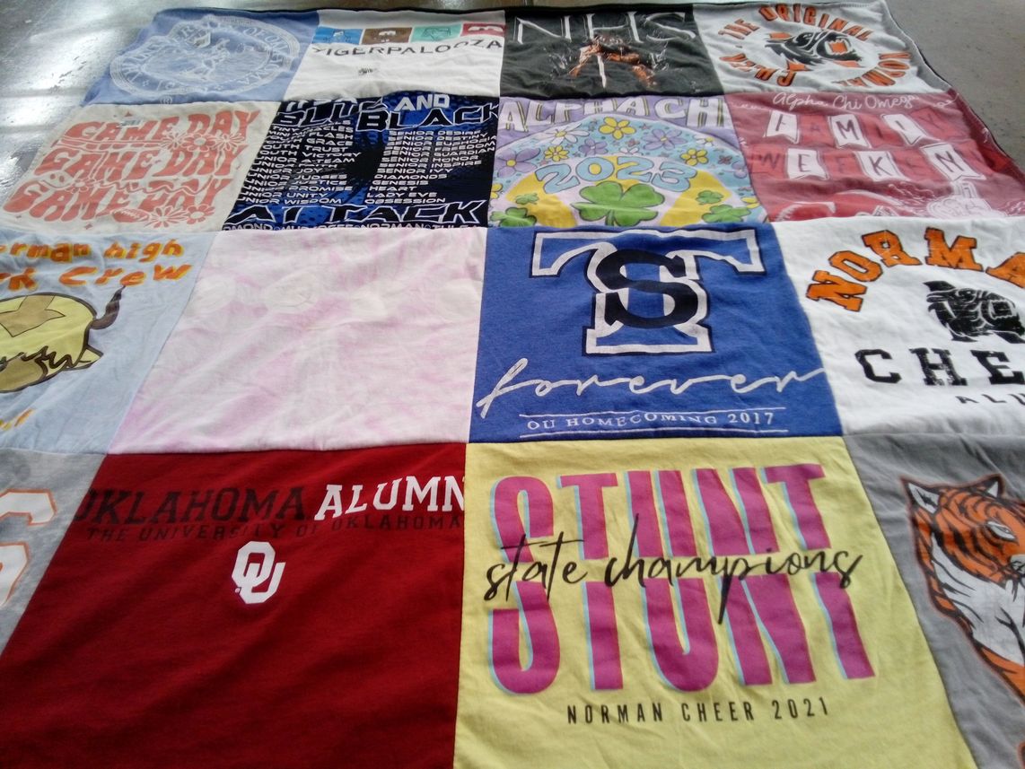 T-shirt quilt featuring norman high school cheerleading by Cassie from OK