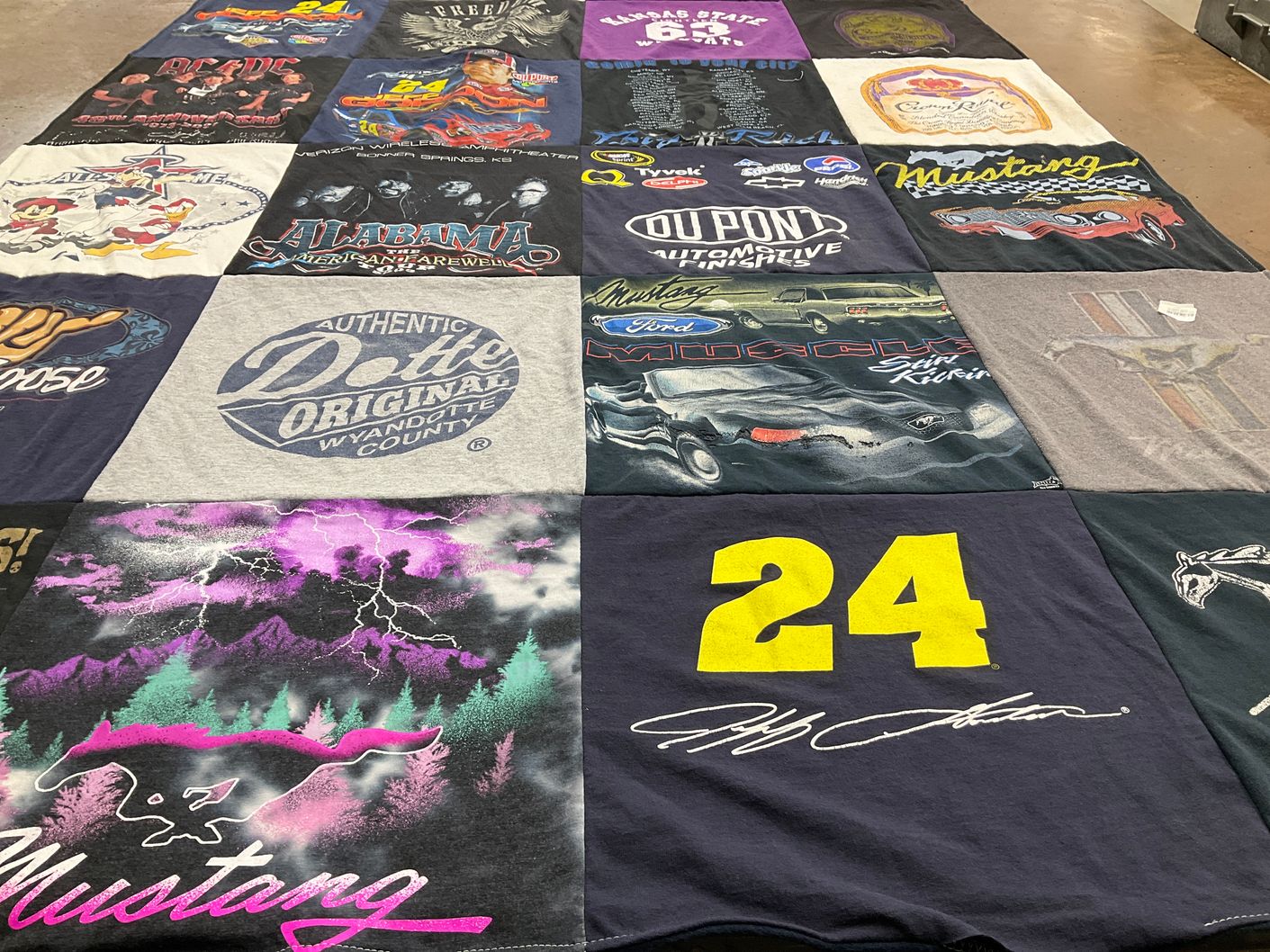 T-shirt quilt with cars, motorsports themes by Patricia from KS