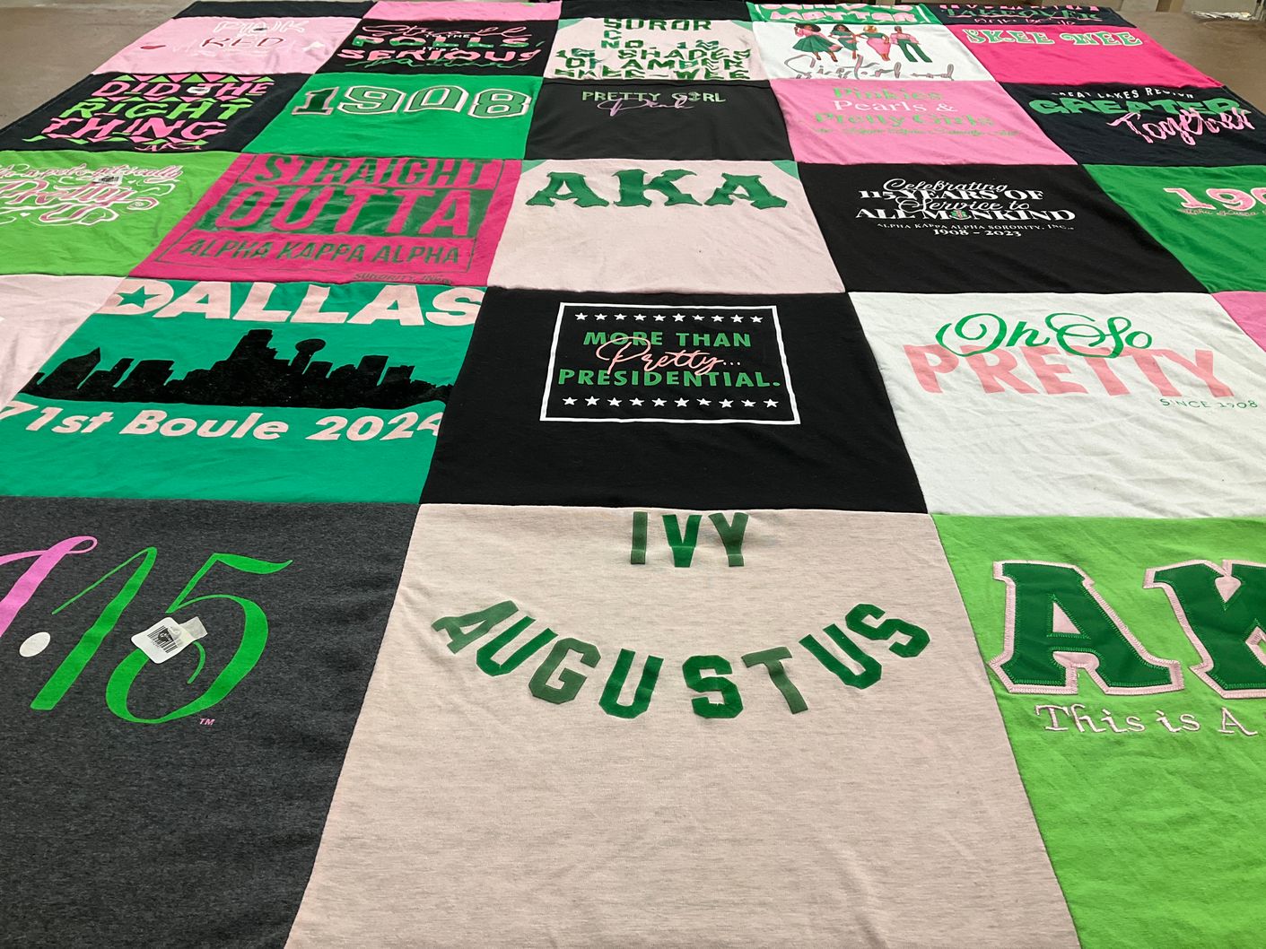 T-shirt quilt with sorority, sisterhood themes by Carla from OH
