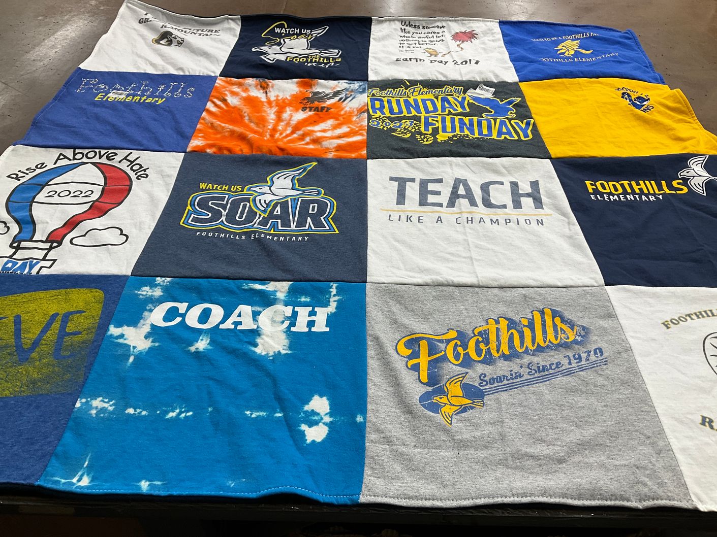 T-shirt quilt from foothills elementary school by Shannon from CO