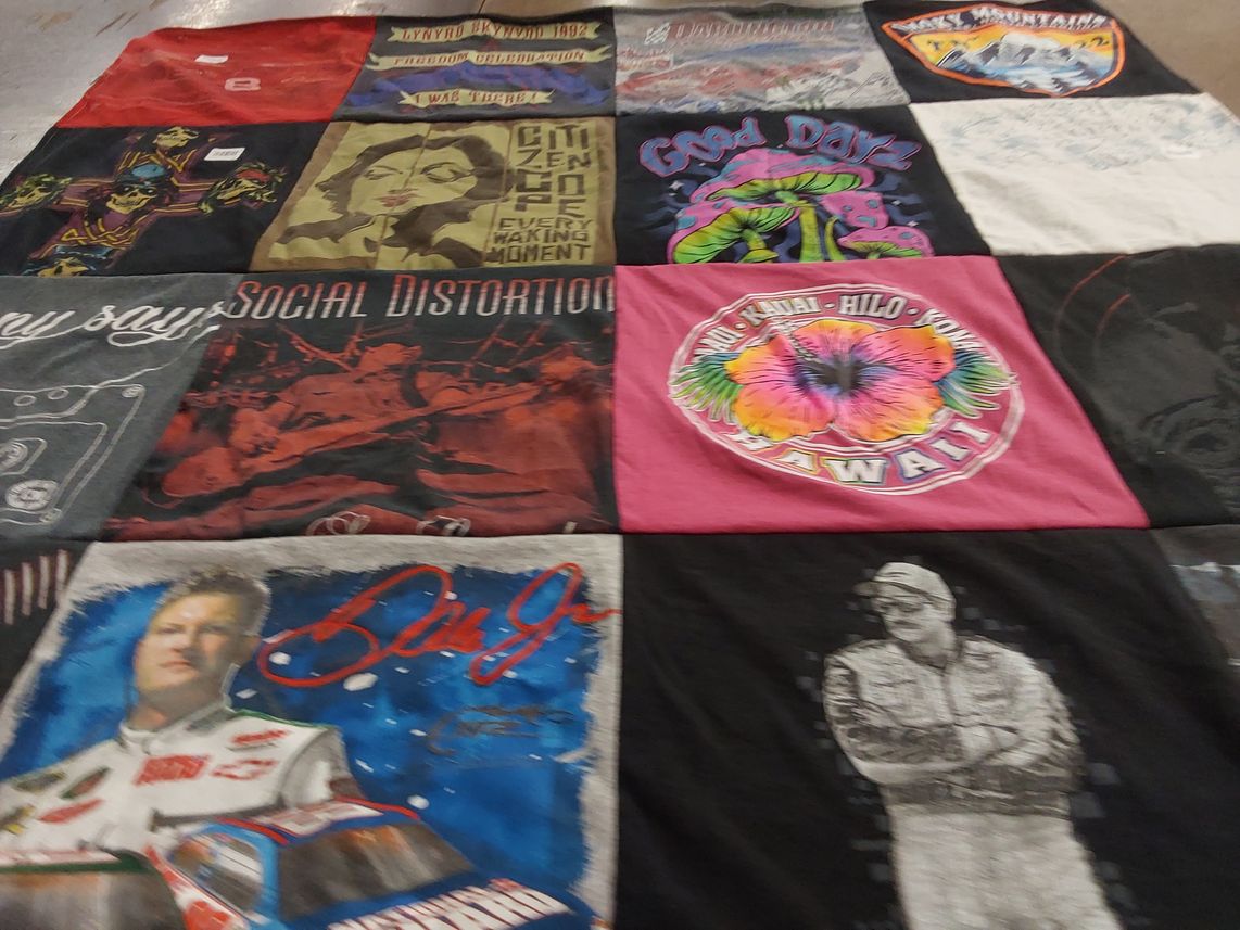 T-shirt quilt with music, nascar themes by randi from SC